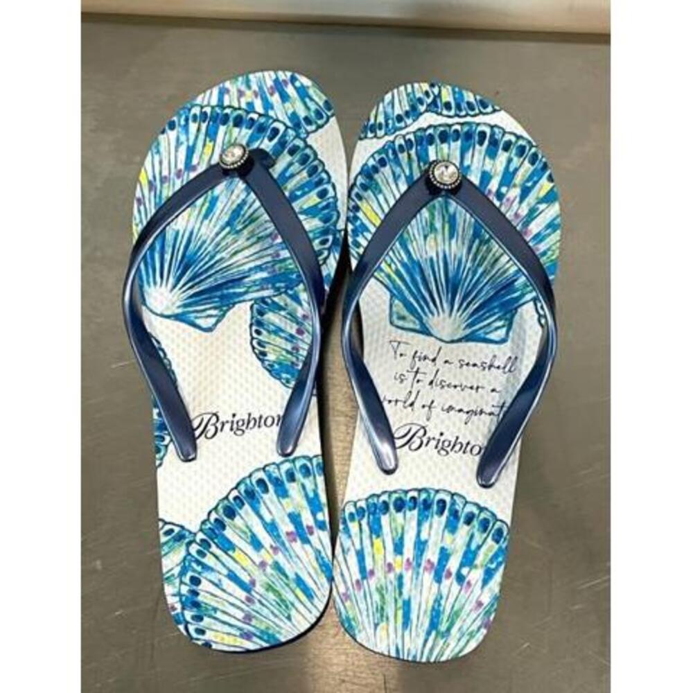 Brighton Sand Flip Flops Calypson Shell Blue White Beachy Women's Size 7